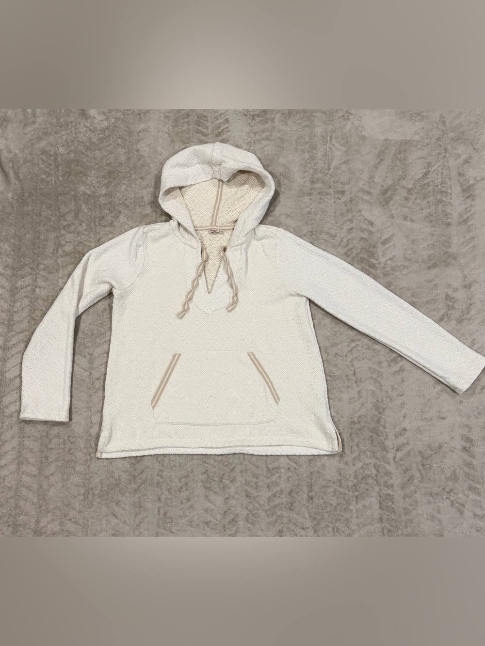 Faherty Brand Textured Hoodie Cream Ivory Beachy Boho Pullover Size Med